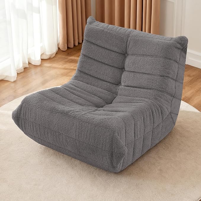 HABUTWAY Bean Bag Chairs Fireside Lazy Floor Sofa, Soft Teddy Fleece Bean Bag Sofa with High-Resilience Foam Filling,Beanbag for Living Room, Bedroom, Office (Dark Grey Teddy)