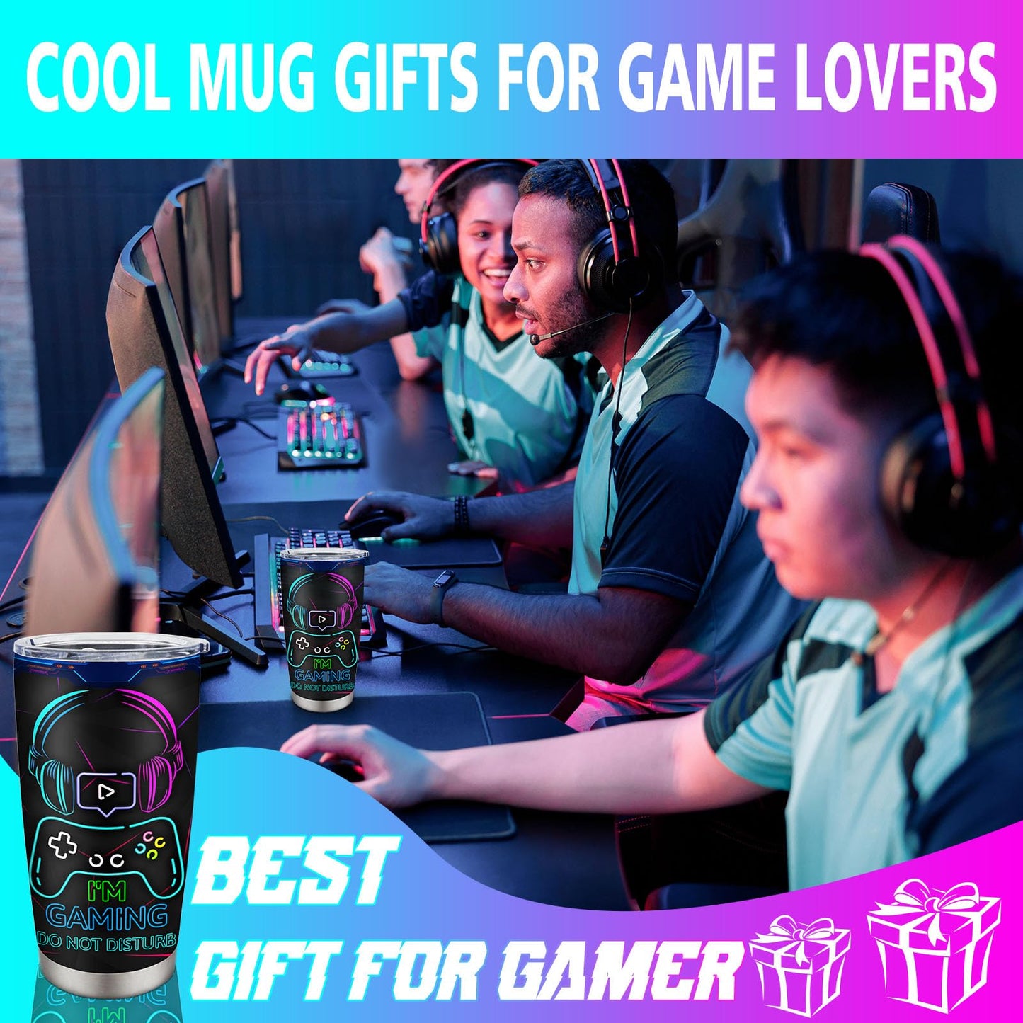 Fusui Gamer Gifts, Gaming Mugs, Gifts for Gamers, Cool Game Christmas Birthday Graduation Gift for Men Teenage Teen Boys Boyfriend Husband, Video Games Boys Decor Stainless Steel Tumbler 20oz 1pc