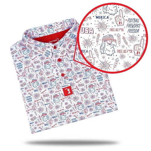 Bogey Bros - Merica - Funny Golf Polo Shirts – 4 Way Stretch Men’s Golf Shirts Short Sleeve, Golf Polos for Men with UPF 50 Protection, Funny Golf Polo Shirt for All Season Wear - Large