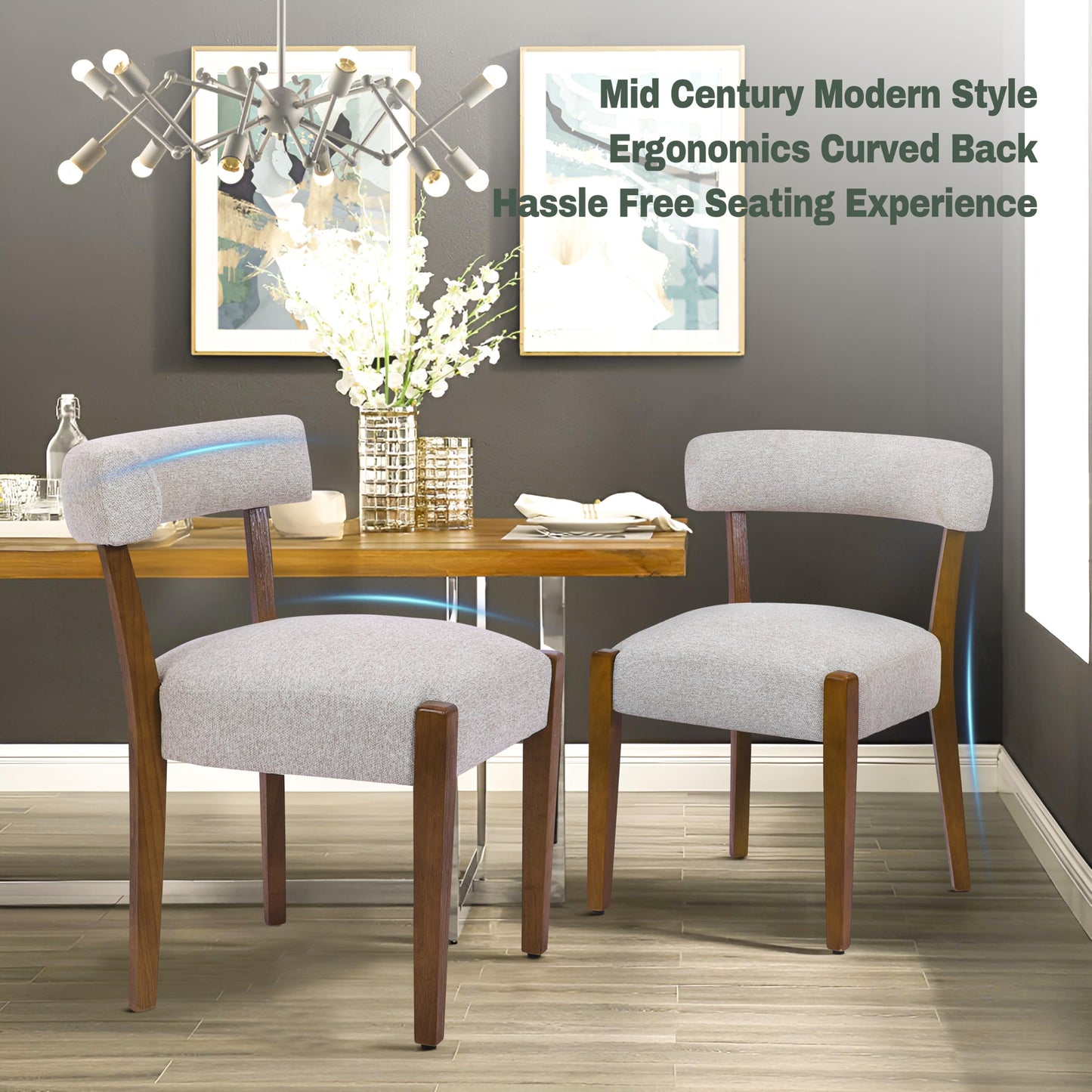 RNKSFX Wooden Dining Chairs Set of 4 Upholstered Kitchen & Dining Room Linen Fabric Chairs Mid Century Modern Dining Woven Chairs Low Back, Beige Fabric