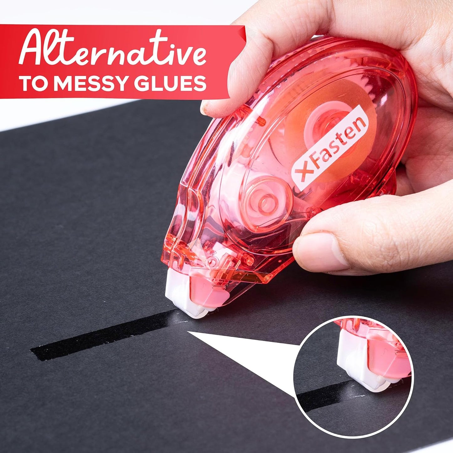 XFasten Glue Tape Roller Runner Pink, Photo-Safe, Zero-Jamming 0.3-inch x 360-inch (4-Pack, 1440-inches Total) Double Sided Gift Wrap Tape Adhesive for Scrapbooking Bullet Journaling Card Making