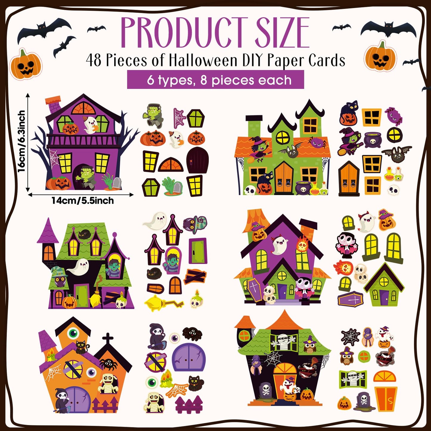Pajean 48 Packs Halloween Craft Kits for Kids Halloween Haunted House Craft Kit Make Your Own Haunted House Stickers for Classroom Favors Activities