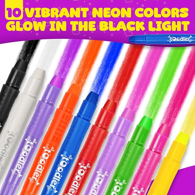 UV Face Paint Sticks Glow in the Dark under Black Light, 10 Colors Neon Body Face Paint Crayons for Kids Adults, Washable Mess-Free for Glow Party Supplies Cosplay Halloween Makeup