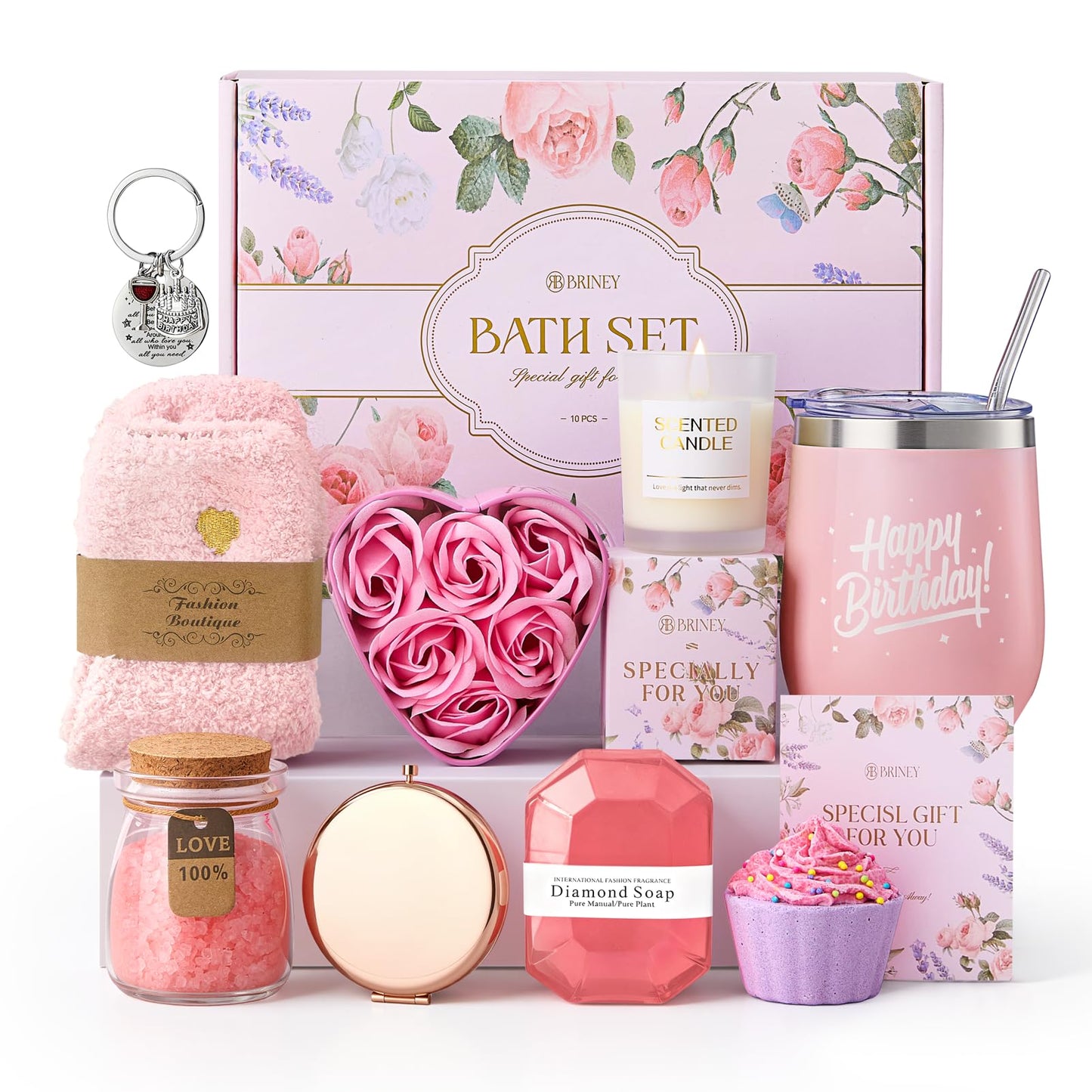 Briney 11Pcs Birthday Gifts for Women, Care Package for Women, Gift Basket, Unique get well Themed Present for Mom Wife Sister Best Friend, Pink