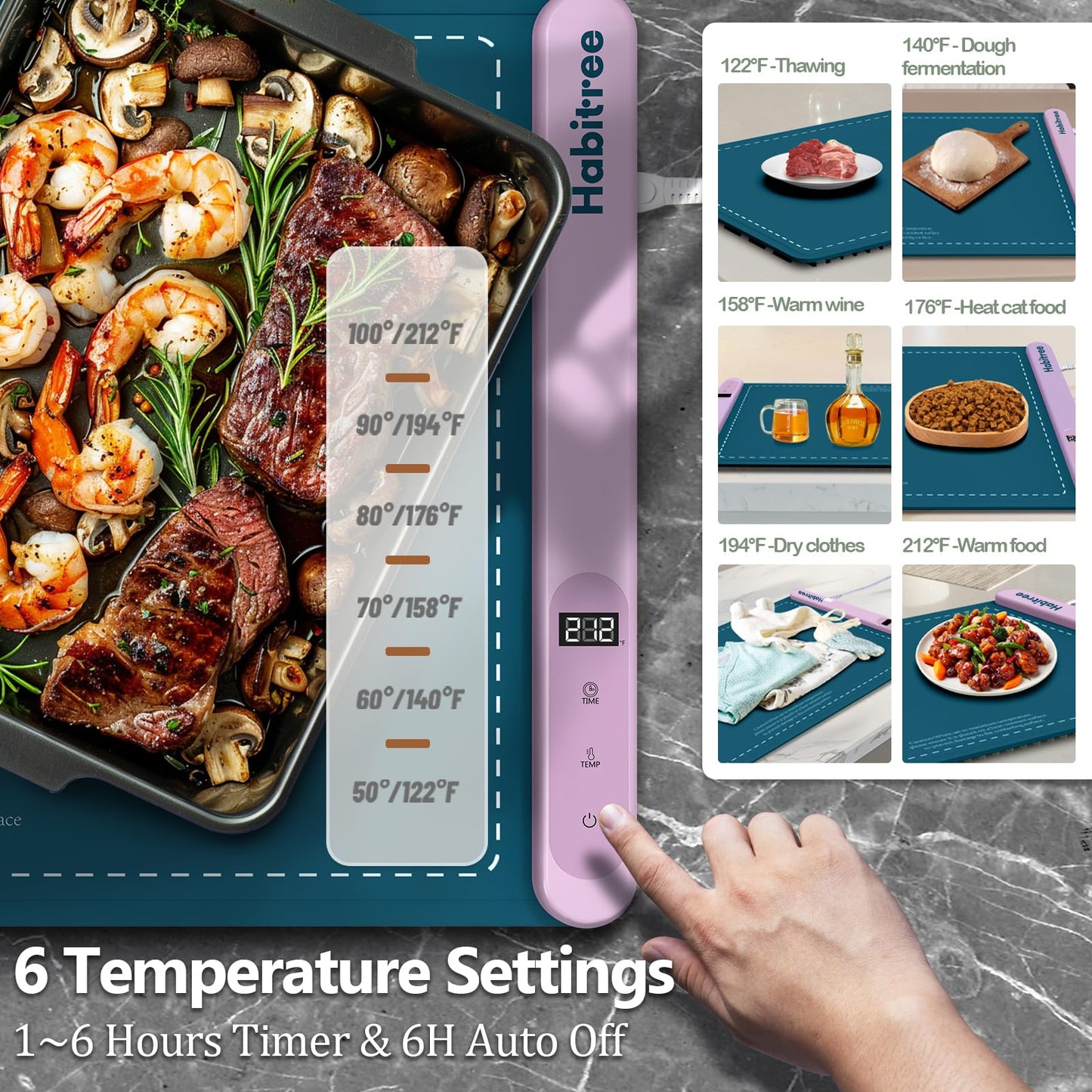 Warming Silicone Mat for Food - Day Gifts Kitchen Gadget, Graphene Rapid Heating, Warming Tray with 6-Level Temp Control, Rollable, Easy Clean - Ideal for Parties, Gatherings (Peacock blue)