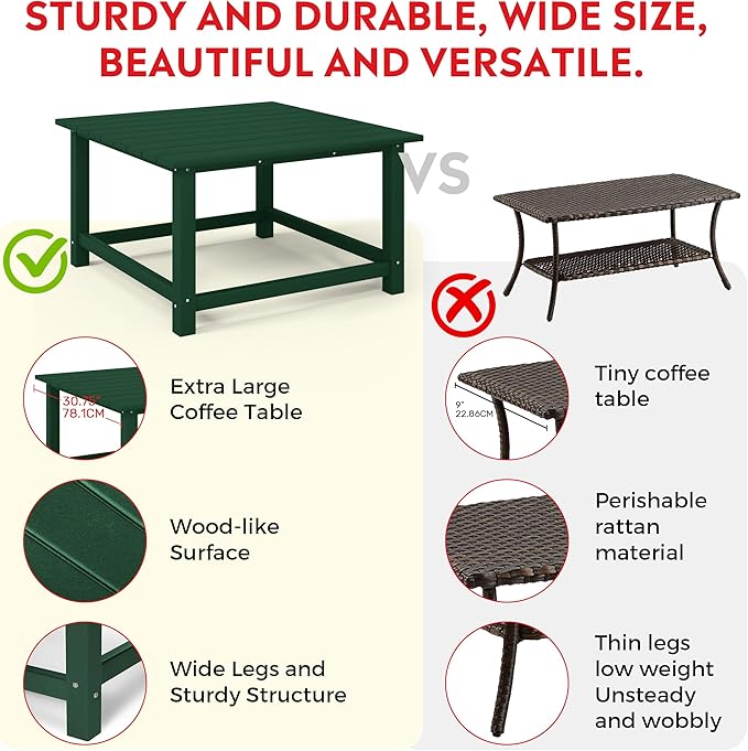 Costaelm Patio Conversation Set, Patio Chairs Set of 5 Balcony Firepit Furniture Outdoor Adirondack Square Table and Chair Backyard Furniture Set for Lawn Porch Pool Garden, Dark Green