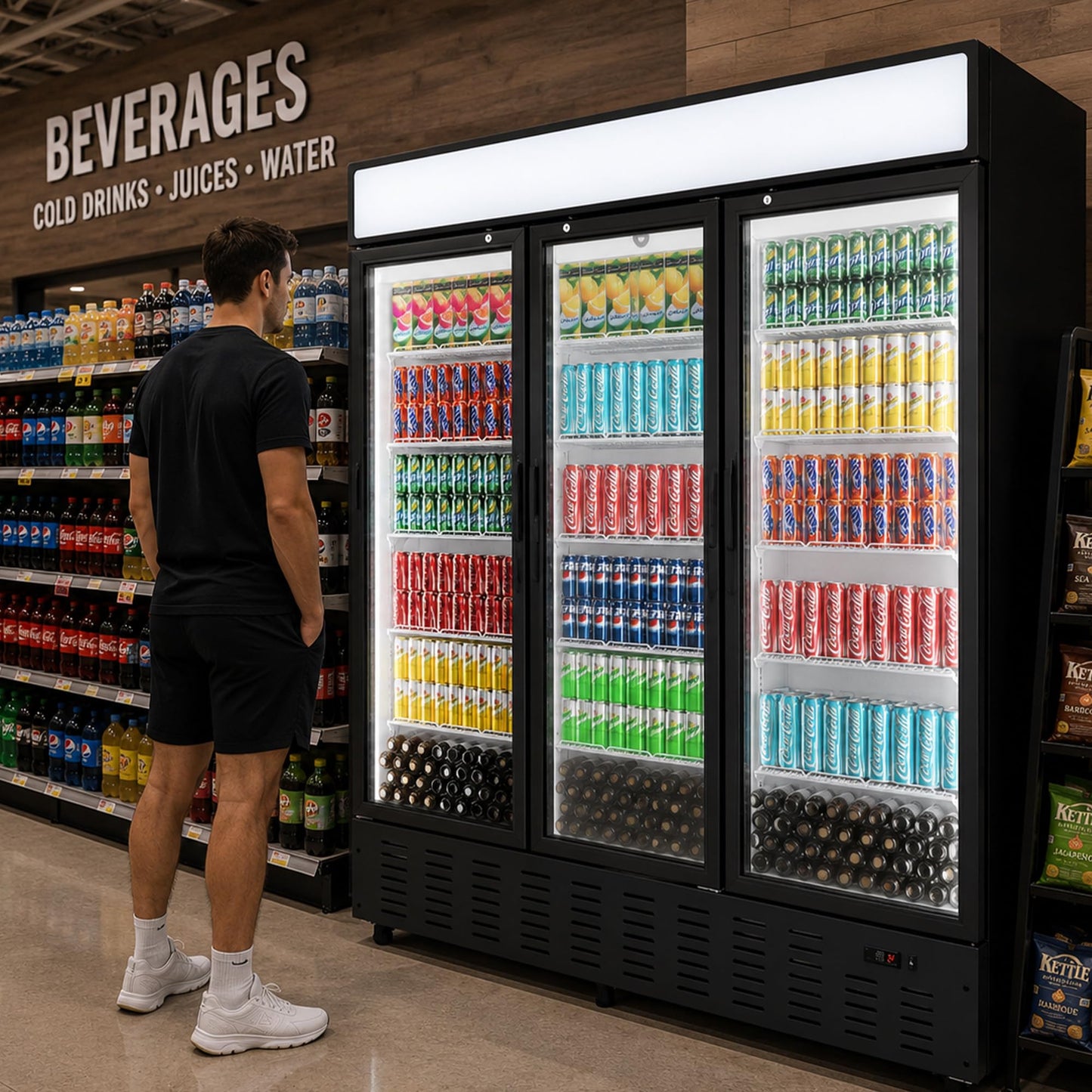 Frostvale 62 Cu.Ft Commercial Display Refrigerator, Black 3 Glass Door Beverage Cooler with Lighted Header, Large ETL Upright Merchandiser Fridge for Drinks, Soda, Beer, Restaurant, Store