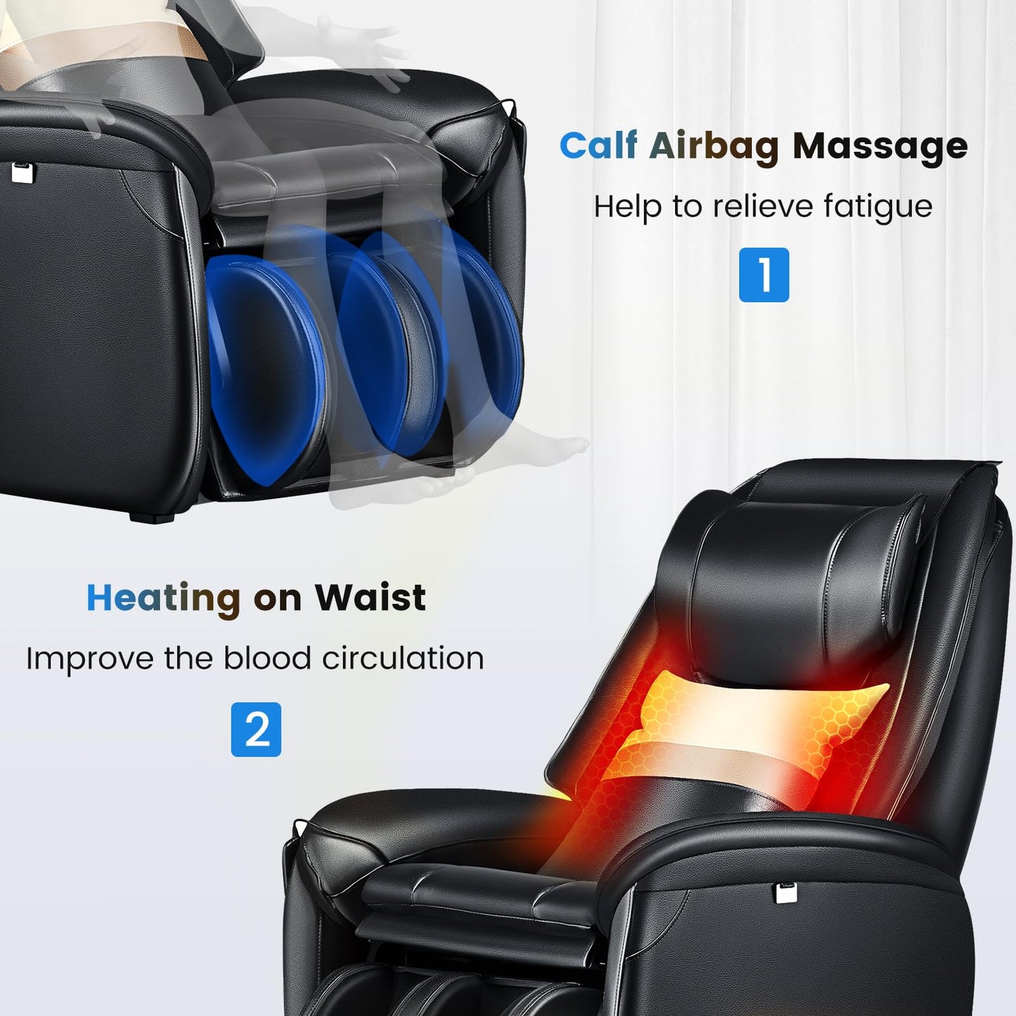COSTWAY Massage Chair, Full Body Zero Gravity Massage Recliner with SL Track, Waist Heater, Calf Airbag, Automatic Shoulder Detection, Remote Control, Wheels, Pillow, Installation Free (Black)
