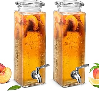 Kook Glass Drink Dispenser, with Leak-Proof Stainless Steel Spigot, Clear Rectangular Mason Jar, Beverage Storage for Frid...