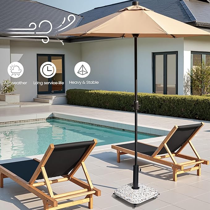 VredHom 45lbs Patio Umbrella Base with 4 Wheels, Square Cobblestone Concrete Stand, Heavy Duty Market Umbrella Stand for Outdoor
