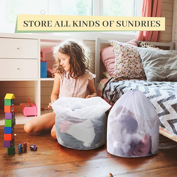12 Pcs 24 * 32 Inches Fine Mesh Laundry Bag with Drawstring Large Heavy Duty Mesh Bag Machine Washable Sheet Drawstring Net for Delicates College Dorm
