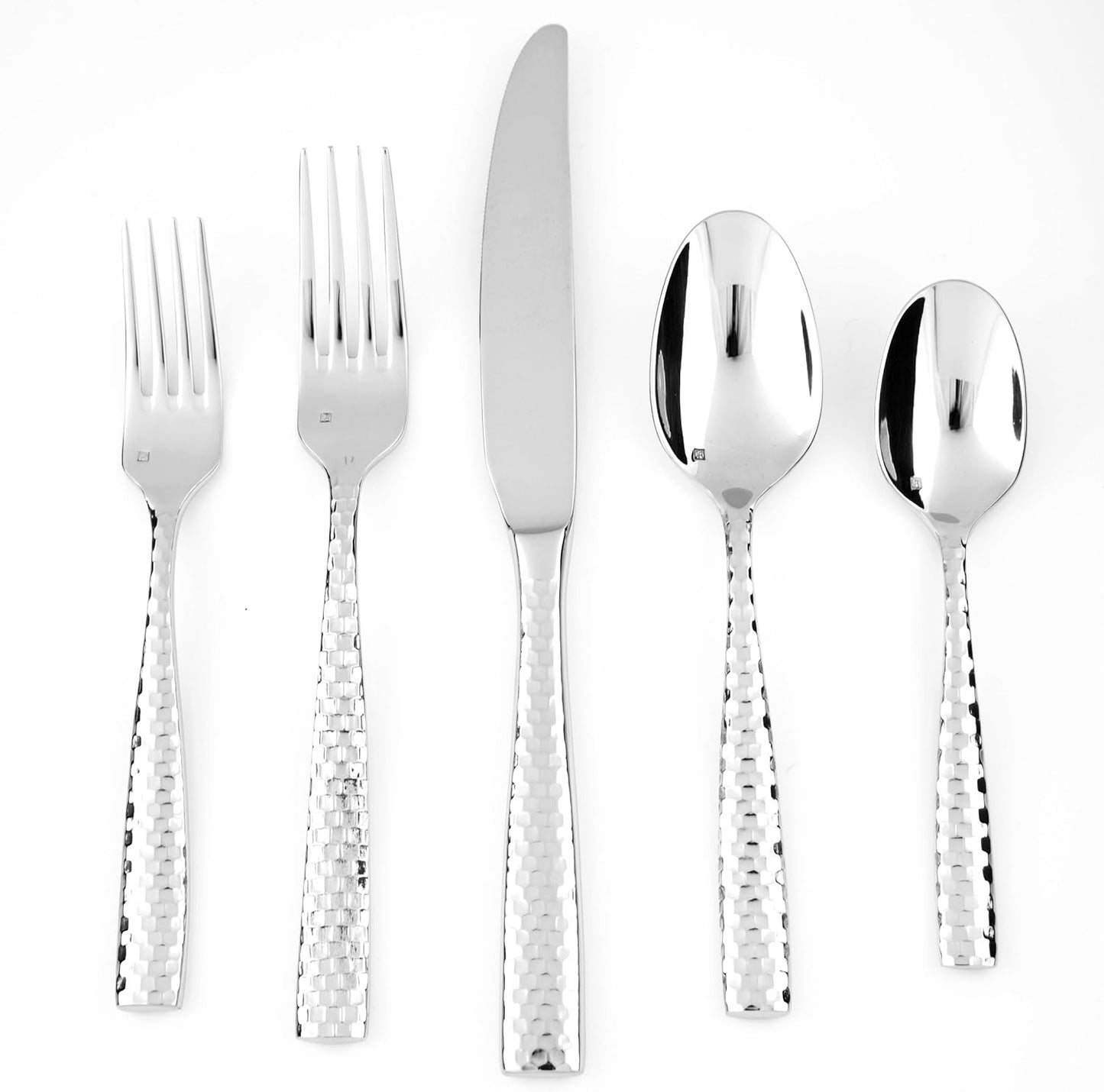 Fortessa Lucca Faceted 18/10 Stainless Steel Flatware Dessert/Oval Soup Spoon, Set of 12
