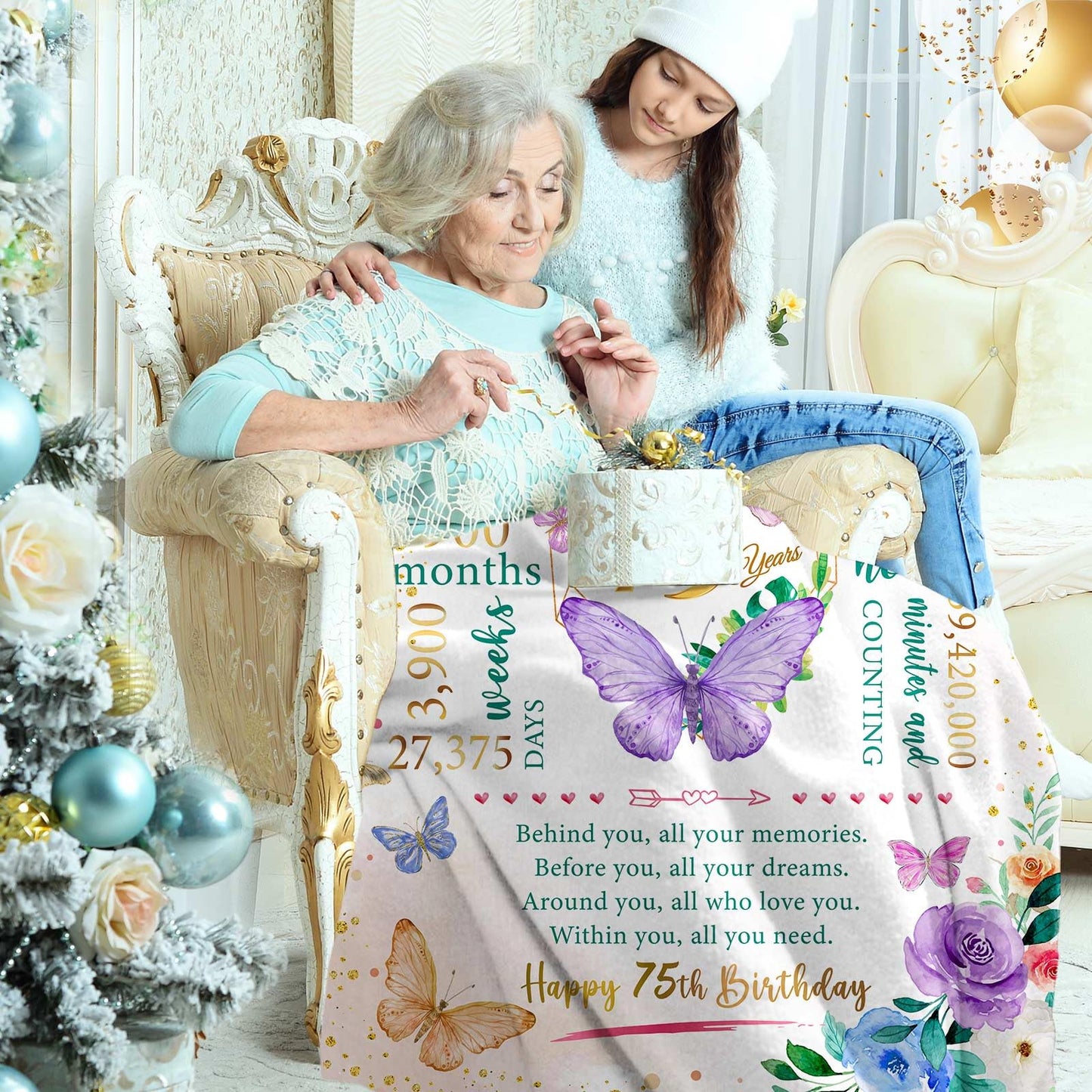 Sbangtu 75th Birthday Gifts for Women, Gifts for 75 Year Old Woman, 75 Year Old Birthday Present for Women, 1950 Bday Present for Woman, 75th Bday Decorations for Female Throw Blanket 50"X60"