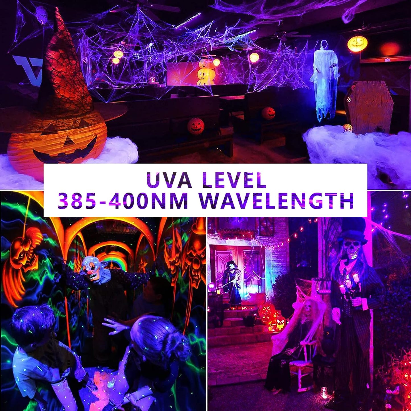 Wiyifada LED Black Light Bulbs 2 Pack, A19 9W UV Black Light Replace Up to 100W, 120V E26 Base UVA Level 385-400nm, Glow in The Dark for Body Pain, Blacklights Party, Halloween