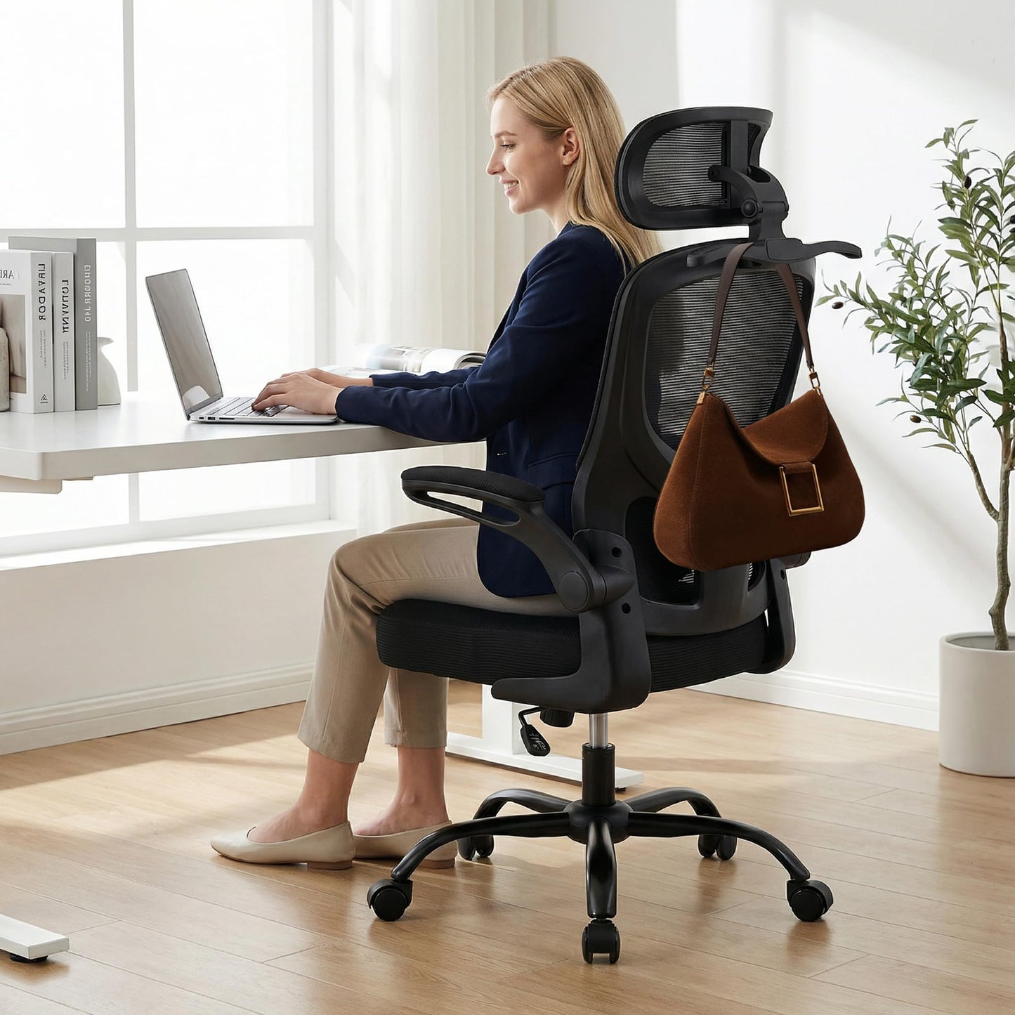 Yulincke 330Lbs Ergonomic Office Chair with 3D Headrest, Home Office Desk Chairs with Adjustable Lumbar Support,Flip-up Armrests, Thickened Cushion – Breathable Mesh Design for Long-time Sitting