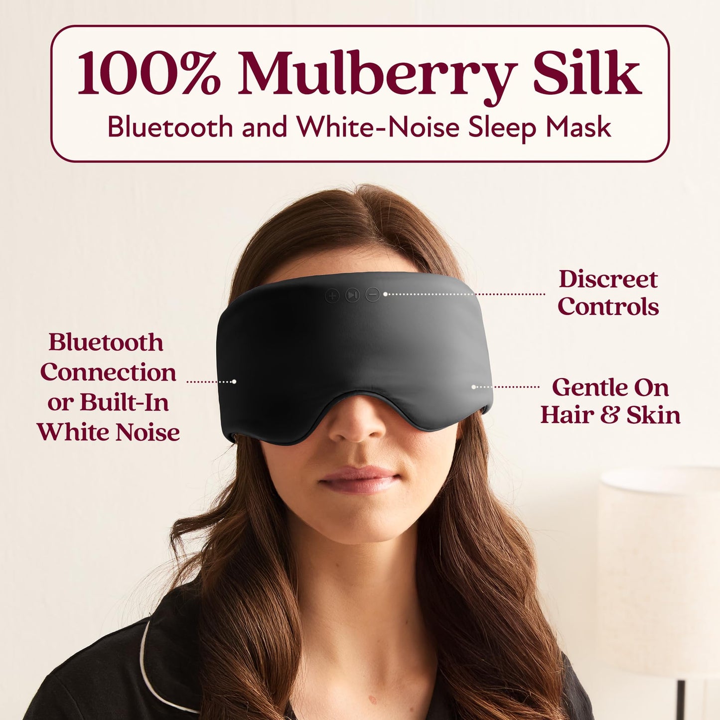 SilkSound 100% Mulberry Silk Bluetooth Sleep Mask, Skin-Friendly Sleeping Eyemask with Bluetooth Headphones, Sleep Gifts for Women, Silk Eye Mask Headband Headphones for Sleeping Side Speakers