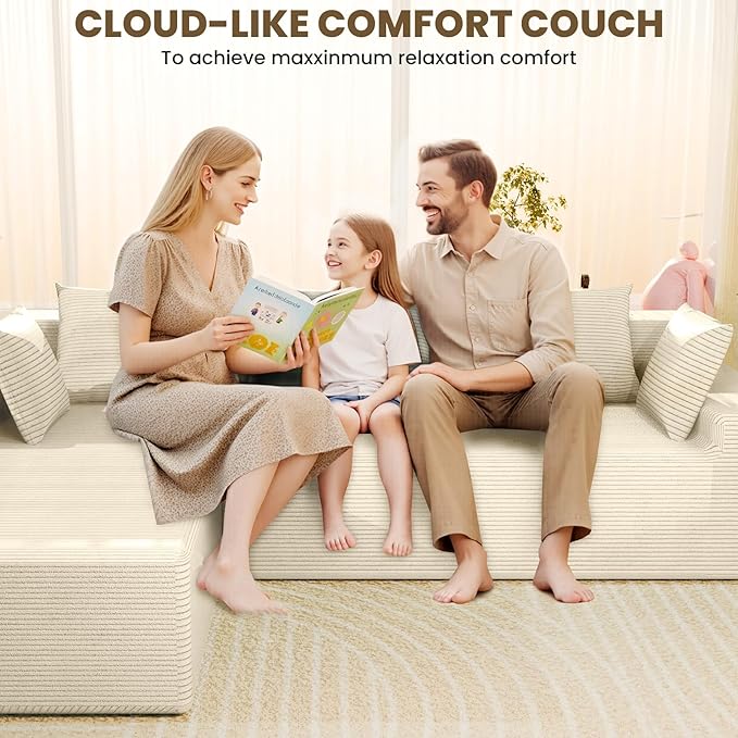 LEVELEVE 107" Cloud Sectional Couch with Deep Seat,Modern Modular Sofa with L-Shape Chaise,No Assembly Required, Upholstered Couches for Living Room Bedroom(Beige,Left Facing Chaise)