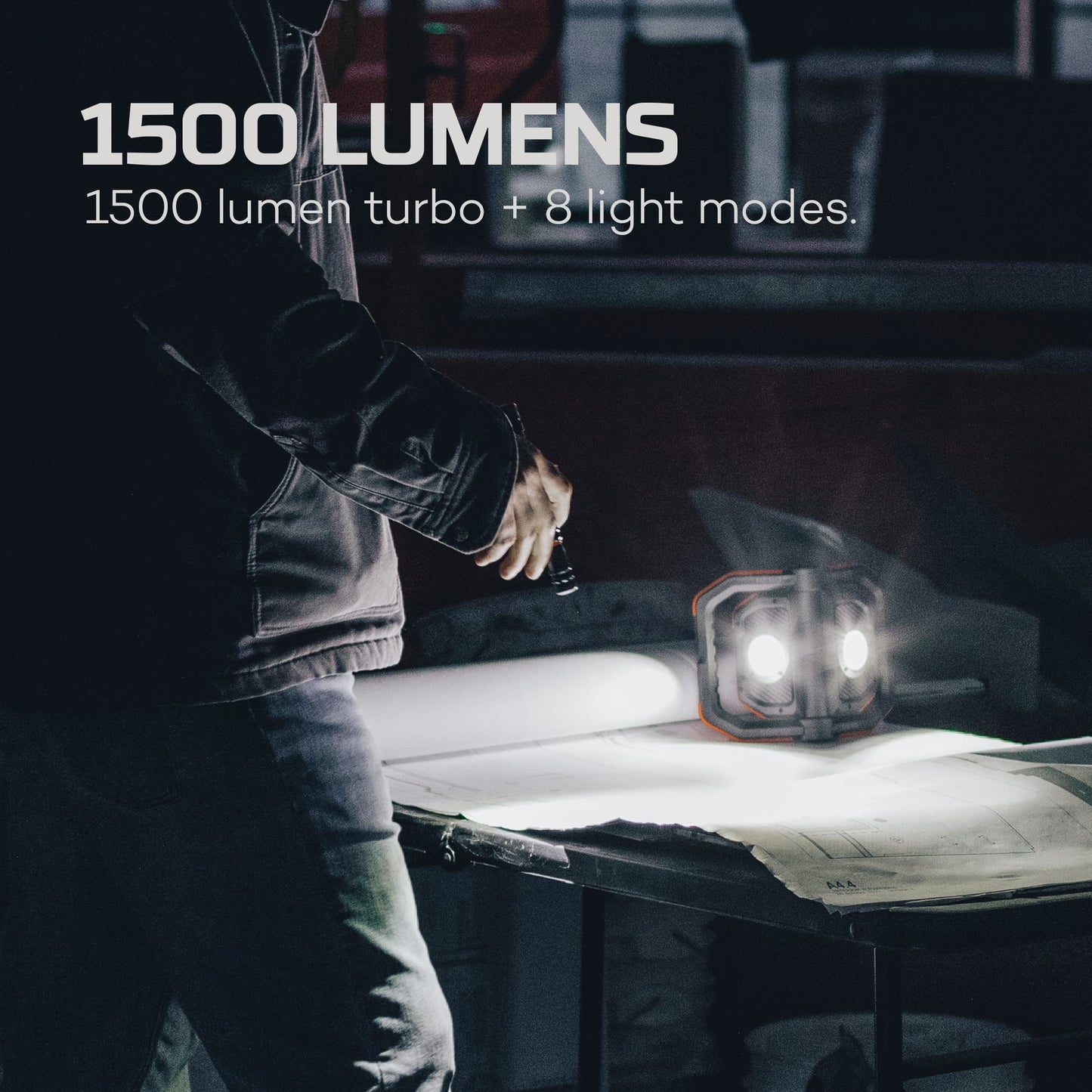 NEBO Master Series WL1500 COB Work Light | 1500 Lumens, 8 Light Modes, Rechargeable LED Light with 4000mAh Power Bank, Waterproof & Durable for Outdoor Use, Includes USB-C Charging Cable