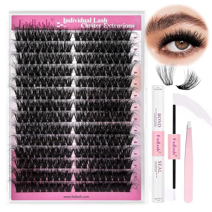 FADLASH Lash Extension Kit Cat Eye Lash Cluster Kit DIY Eyelash Extension Kit with Lash Bond and Seal Lash Tweezers Natural Cluster Eyelash Extensions Kit Individual Lashes (KIT, 100D-07D-12-20mm)