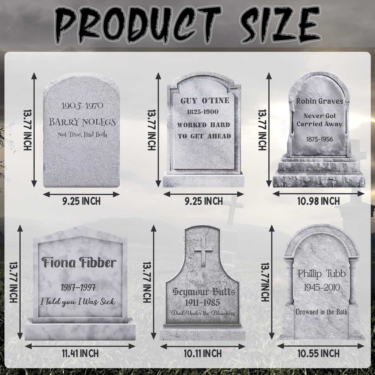 Blosssound 6 Pcs Funny Halloween Tombstone Yard Signs Humor Gravestone Headstone Outdoor Decorations with Stakes Waterproof Graveyard Lawn Yard Signs for Halloween Garden Decor
