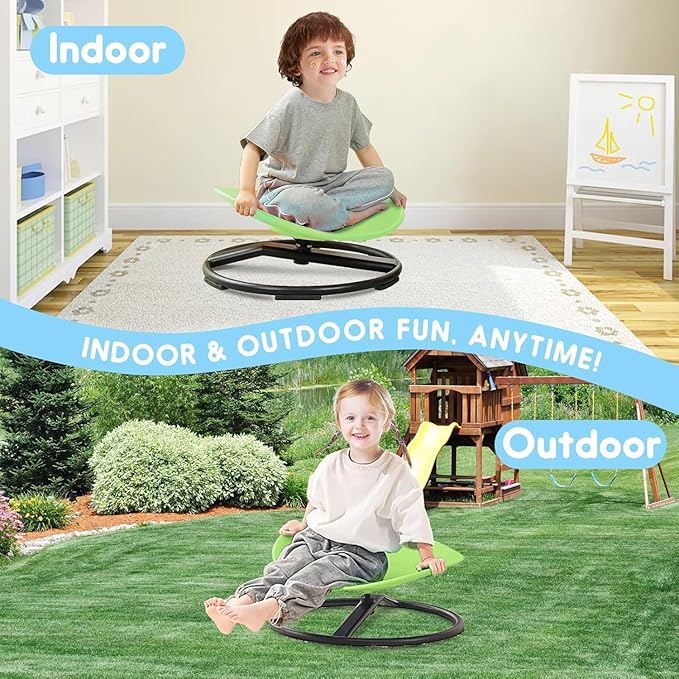 GAKINUNE Sensory Spinning Chair for Autistic Kids, Swivel Spin Chair for Autism, Sit and Spin Toy for Autistic Children, Indoor Outdoor Toys, Toddler Chair for ADHD, Balance & Coordination (Green)