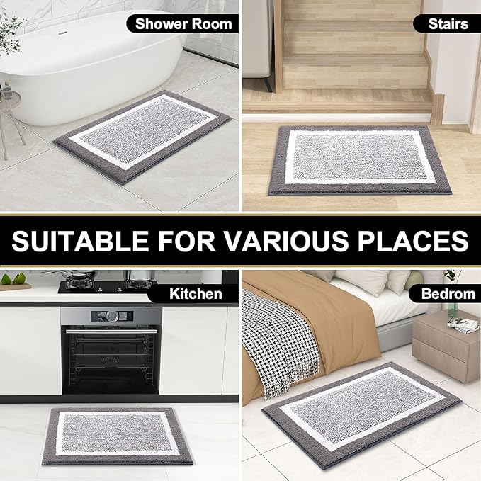OLANLY Bathroom Rugs 30x20, Extra Soft and Absorbent Microfiber Bath Mat, Non-Slip, Machine Washable, Quick Dry Shaggy Bath Carpet, Suitable for Bathroom Floor, Tub, Shower (Medium, Charcoal)