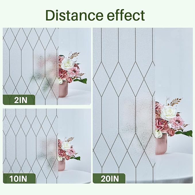 Windimiley Window Privacy Film Stained Glass Static Clings, Bathroom Frosted Leaded Decorative Window Stickers, UV Heat Blocking Opaque Removable for Home Door Coverings (29.5 x 78.7in,Pure)