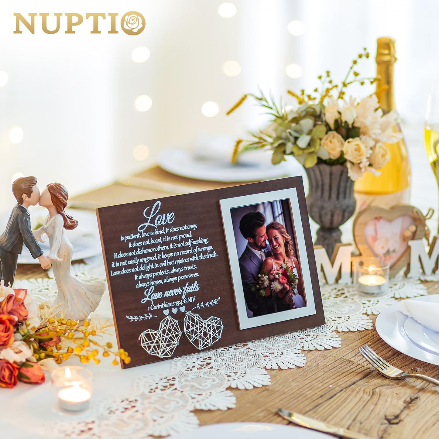 NUPTIO Couple Gifts Picture Frames: Wedding Gift Ideas Anniversary Engagement Christmas Birthday Presents for Couples Boyfriend Girlfriend Newlyweds Friends 4x6 Wood Love Photo Frame