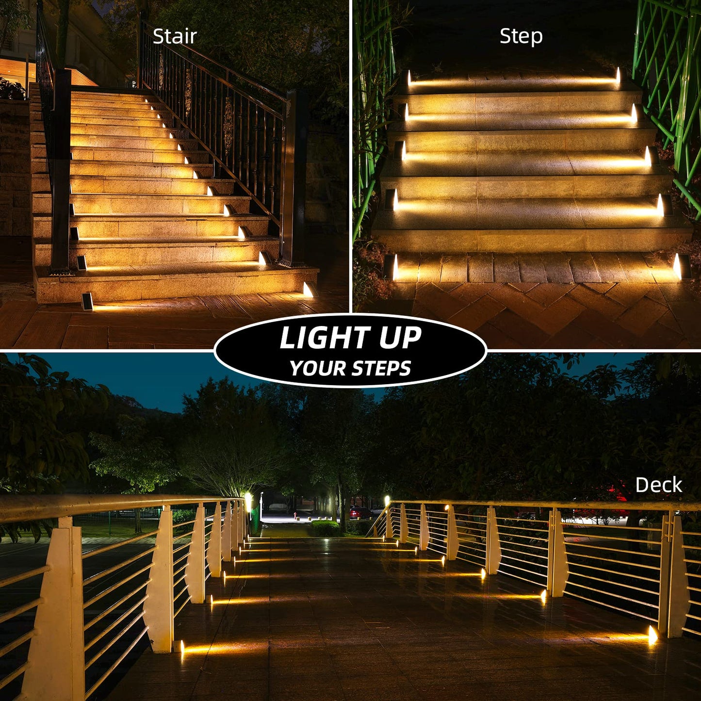 NIORSUN Solar Step Lights 8 Pack, Outdoor Stair Lights Waterproof IP67 with Auto On/Off - 3000K Warm White for Steps, Stairs, Deck, Patio, Yard, Porch, Garden, Sidewalk, Front Door