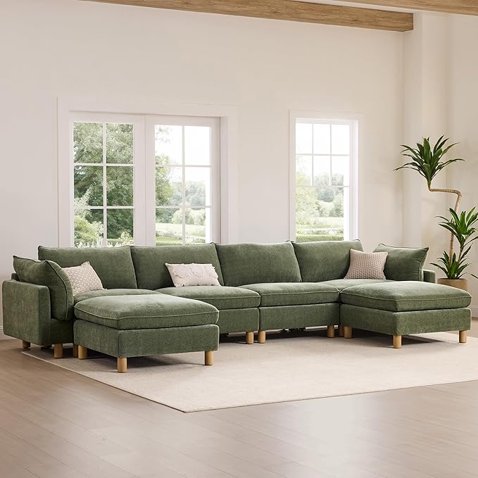 CHITA 118" Super Large Sectional Couches for Living Room, Modular Cloud Couch Sectional Sofa, Premium Fabric Couches, Down Filled, High Density Foam, Chenille in Green, 5 Seat Corner Couch