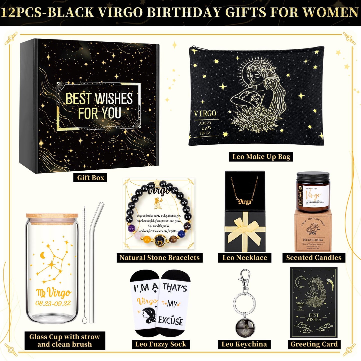 12PCS Virgo Birthday Gifts for Women-Virgo Zodiac Gifts for Women, Mom, Wife, Self Care Package,Get Well Soon, Mother's Day Baskets Birthday Astrological Baskets
