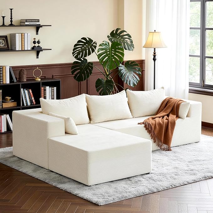 106" Cloud Sectional Boneless Couches for Living Room, Modular L Shaped Couch with Deep Seat Oversized Left Facing Chaise, Memory Foam Compressed Spineless 3 Seater Sofa for Bedroom Apartment, Beige