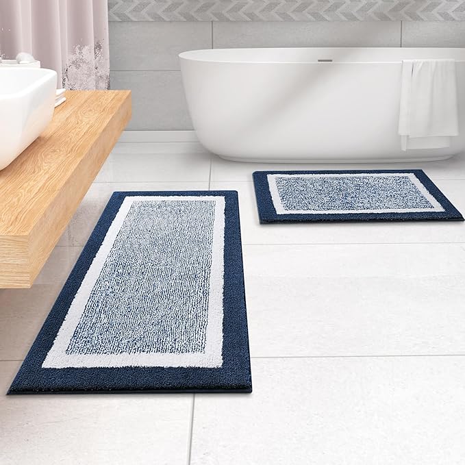 OLANLY Bathroom Rugs 70x24, Extra Soft and Absorbent Microfiber Bath Mat, Non-Slip, Machine Washable, Quick Dry Shaggy Bath Carpet, Suitable for Bathroom Floor, Tub, Shower (Long, Navy)