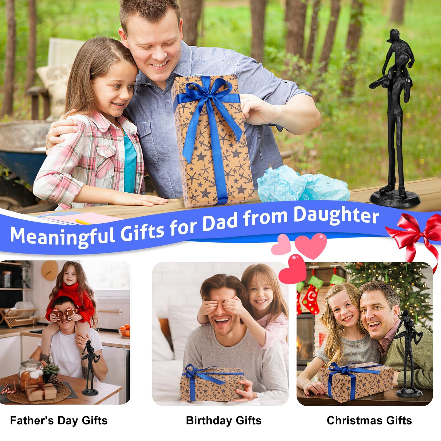 Kresecioo Dad Birthday Gifts from Daughter - Father Daughter Iron Sculpture Handcrafted Love Statue Decoration for Fathers Day Christmas Birthday Gift for Dad Stepdad Son Husband