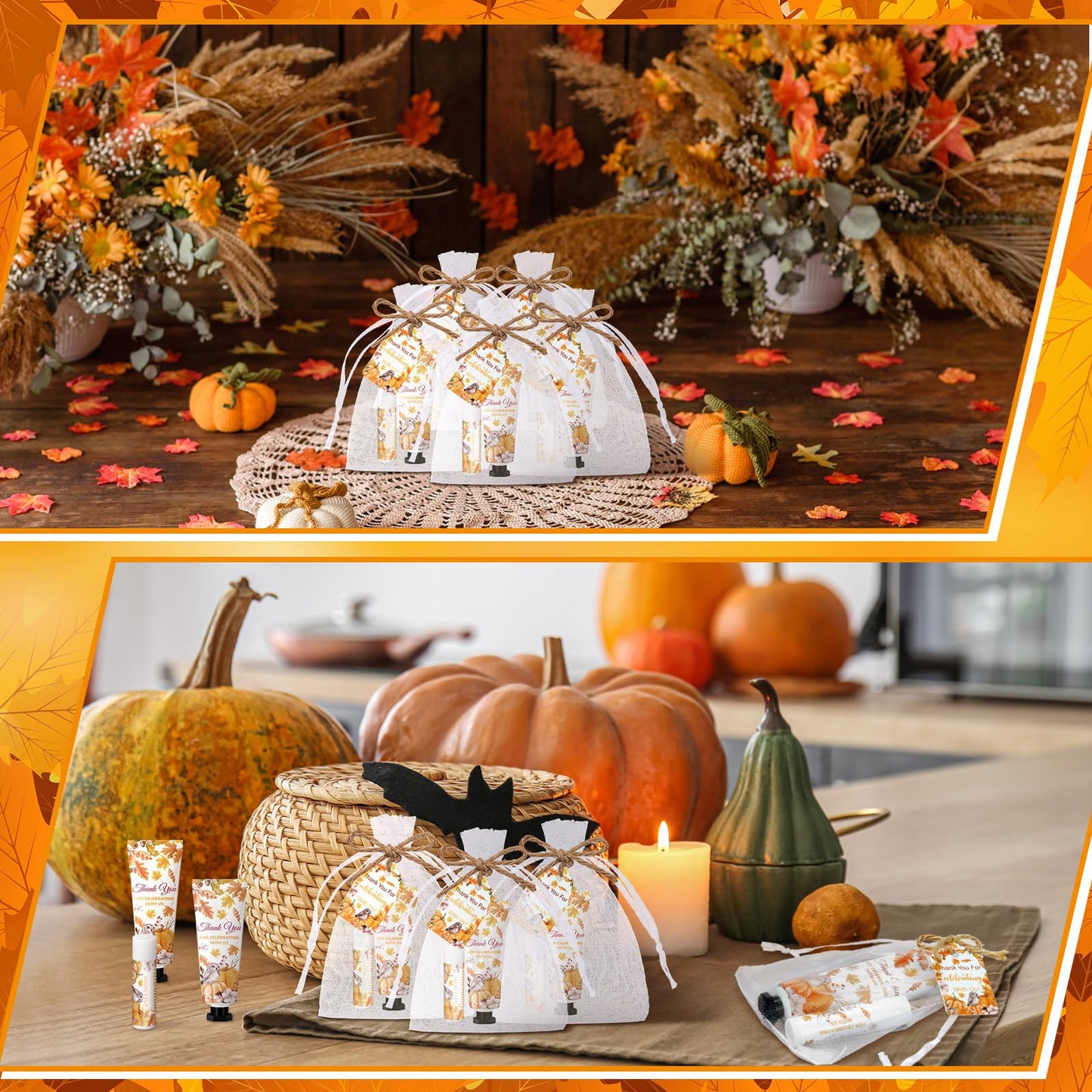 Swiffen 48 Sets 192 Pcs Fall Pumpkin Baby Shower Gifts for Guests Pumpkin Owl Bridal Baby Shower Hand Cream and Lip Balm Autumn