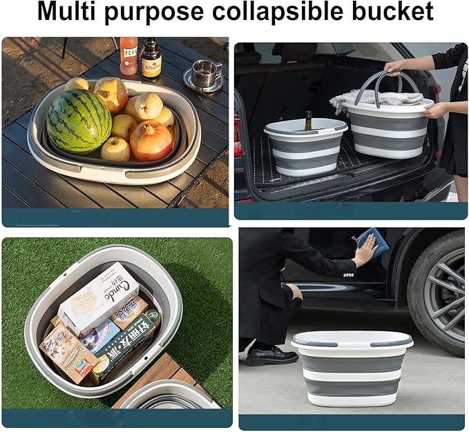 Outdoor Camping Plastic Foldable Ice Bucket Water Bucket, Portable Cleaning Tool Storage Tote Pop Up Mop Bucket for Dorm and Bedroom, Collapsible Plastic Bucket for Fishing, Garden (Blue)