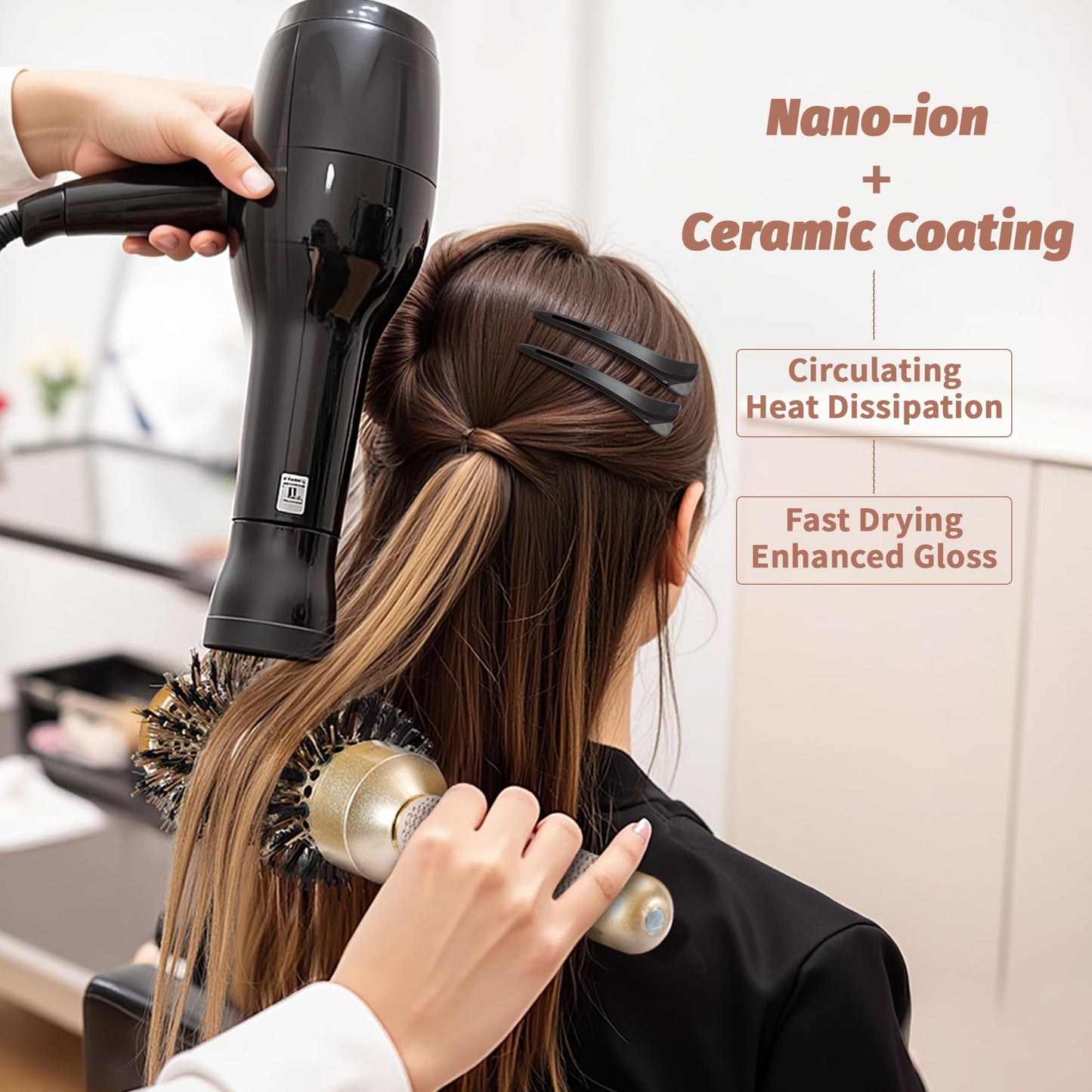 STYLEMATE Round Brush for Blow Out, Nano Thermal Ceramic & Ionic Tech, 2.1 Inch Barrel, Boar Bristles, Roller Brush for Blow Dry