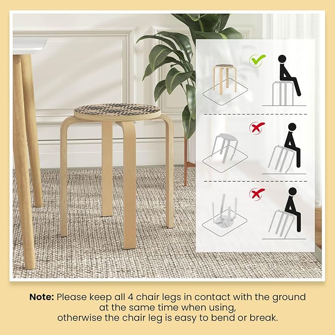 Giantex Stackable Stools Set of 4, 18" Round Stacking Backless Nesting Stools, School Chairs, Flexible Seating for Classroom Elementary, Students, Adults, Kitchen, Dining Room (Natural & Black)
