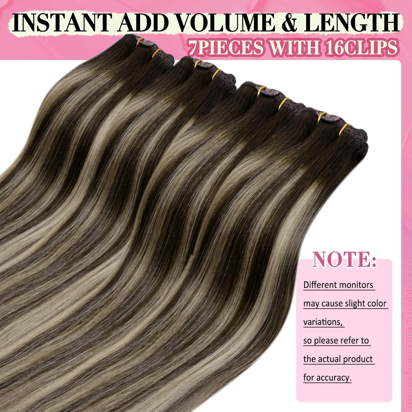 YoungSee Clip in Real Hair Extensions Balayage Brown Human Hair Clip in Extensions Chocolate Brown with Ash Blonde Balayage Real
