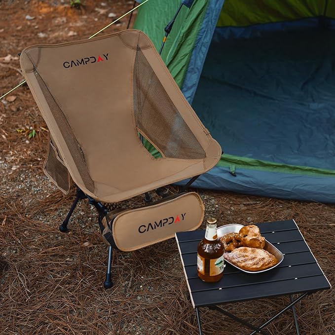 Campday Camping Chair Portable Hiking Ultralight Backpacking Small Lightweight Folding Chair for Outdoor Camp Hunting Beach Picnic Concert, Supports 330lbs (Khaki,1PCS)