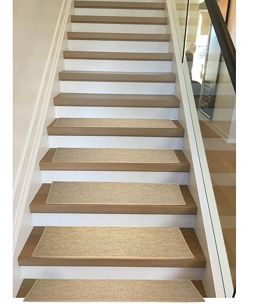 Natural Linen Stair Treads for Wooden Steps, 4 Pcs 8" x 30",Non Slip Stair Runner, Peel and Stick Carpet Indoor for Kids Elders and Pets (4, Beige, 8" x 30")