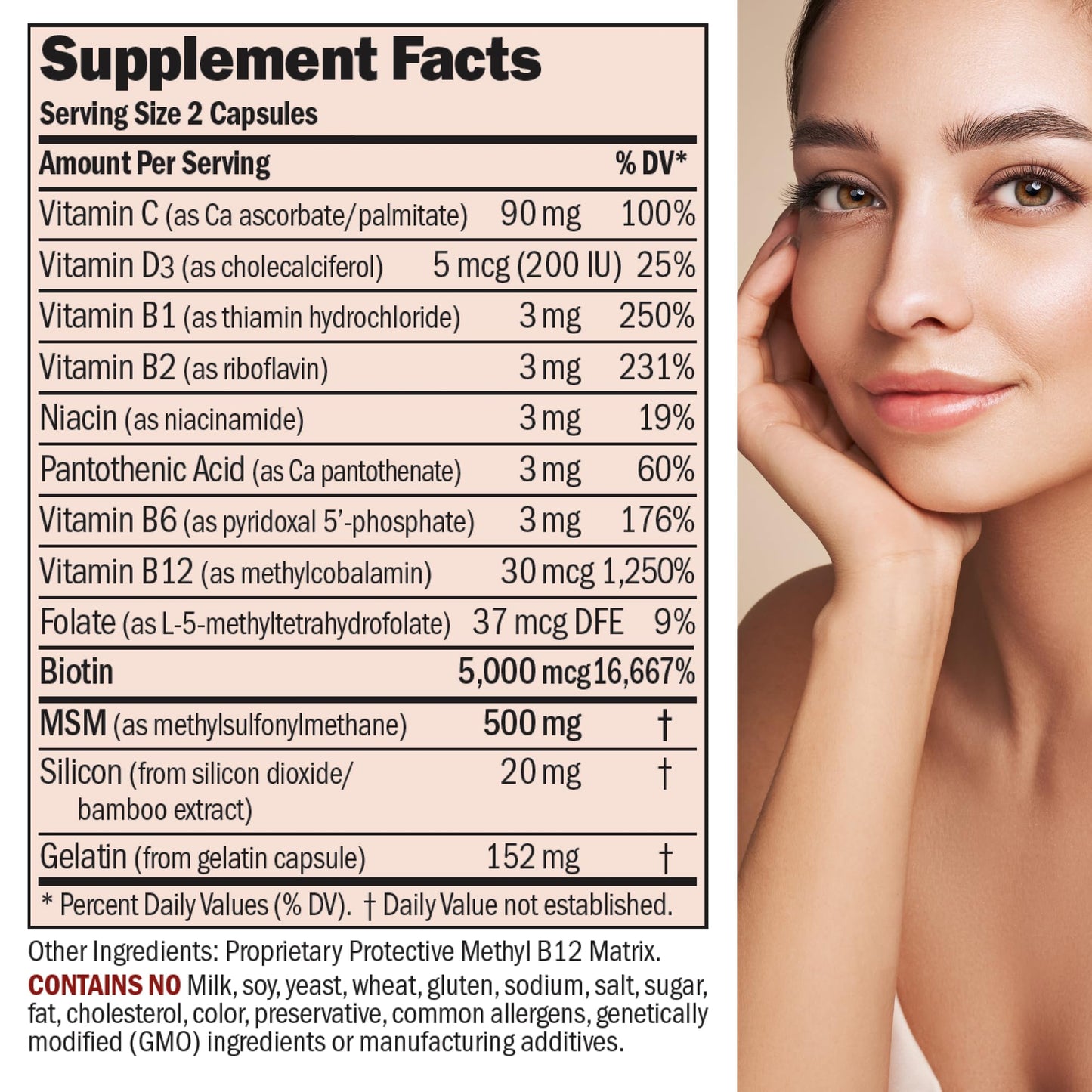 ANDREW LESSMAN Healthy Hair, Skin and Nails 60 Capsules - 5000 mcg High Bioactivity Biotin, B-Complex. Promotes Beautiful Skin, Strong Nails. No Additives Hair Growth Vitamins Biotin Supplement