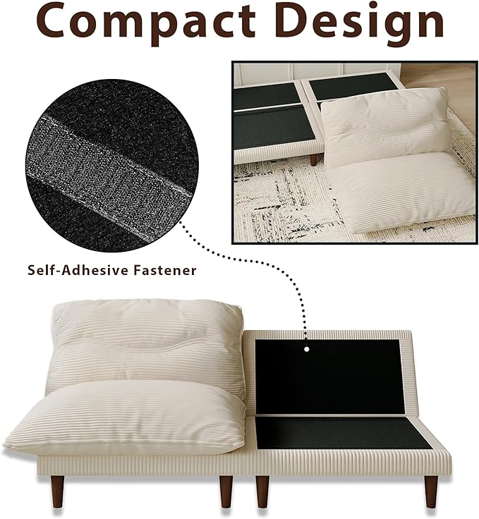 DreamDashio Futon Sofa Bed, 4 in 1 Multi-Functional Futon Couch with Adjustable Backrest, Convertible Sleeper Sofa Bed and Recliner Lounge, Loveseat for Living Room, Apartment, Office, 2 Sets, Beige