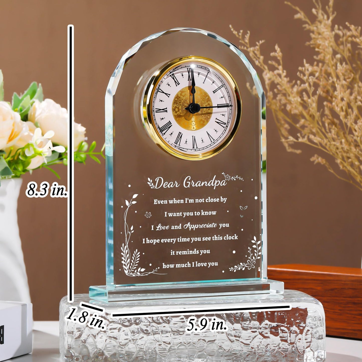 YWHL Glass Colck Gifts for Grandpa, Best Father's Day Grandpa Gifts, Great Grandfather Birthday Gifts, Glass Clock Keepsake for Grandpa on Christmas (Battery not Included)
