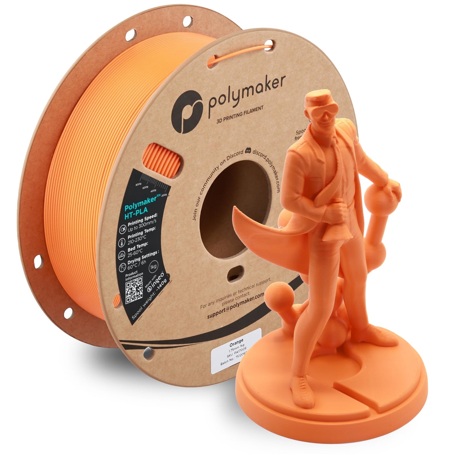 Polymaker HT-PLA Filament 1.75mm Orange, High Temp PLA for 3D Printing, Heat Stable Up to 150C, Easy to Print, Works with Most F