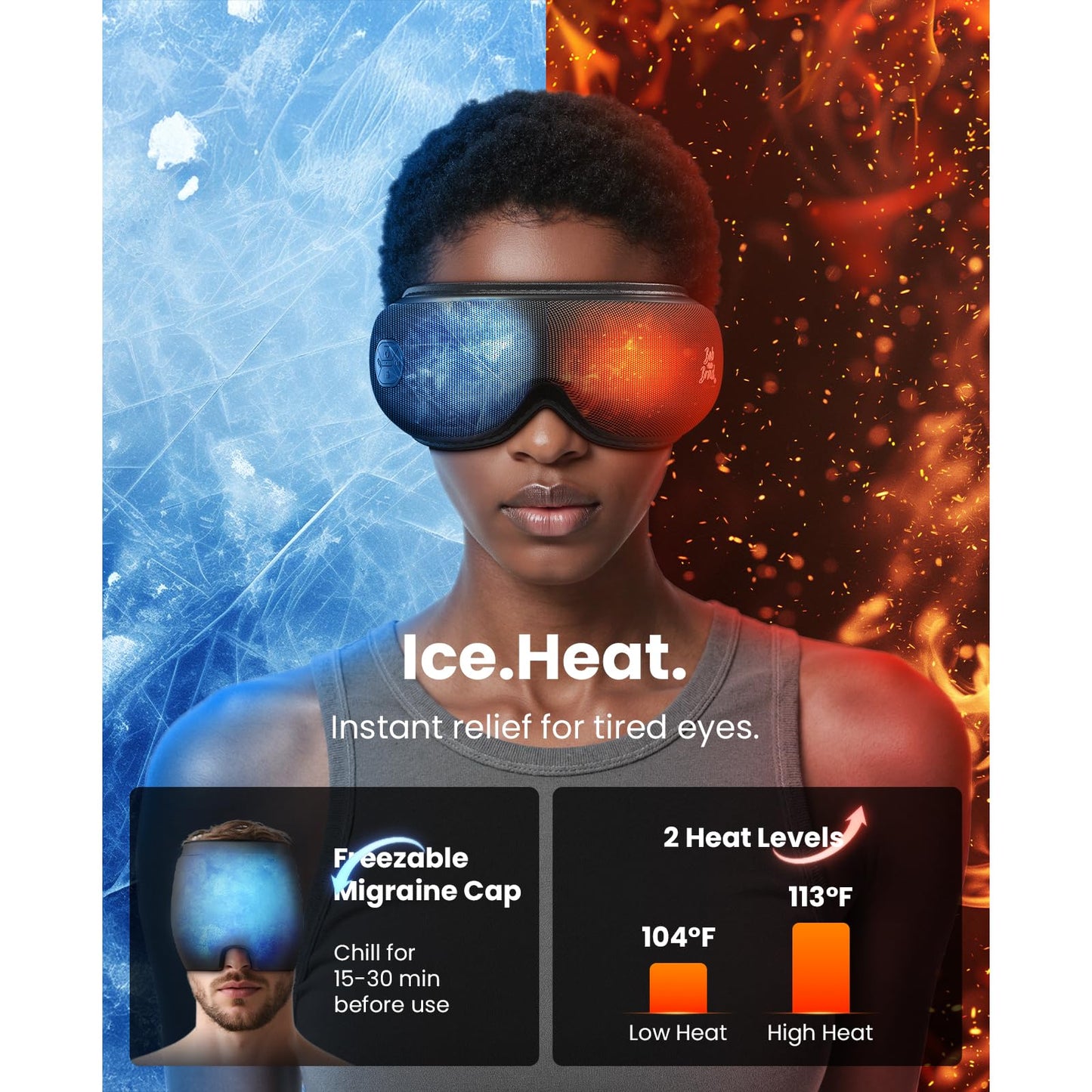 BOB AND BRAD Eye Massager with Heat and Cooling, EyeOasis 3 Elite Smart Eye Mask for Migraines, Heated Face Massager for Dry Eye Migraine Relief, Warm Compress for Eyes Strain Relief