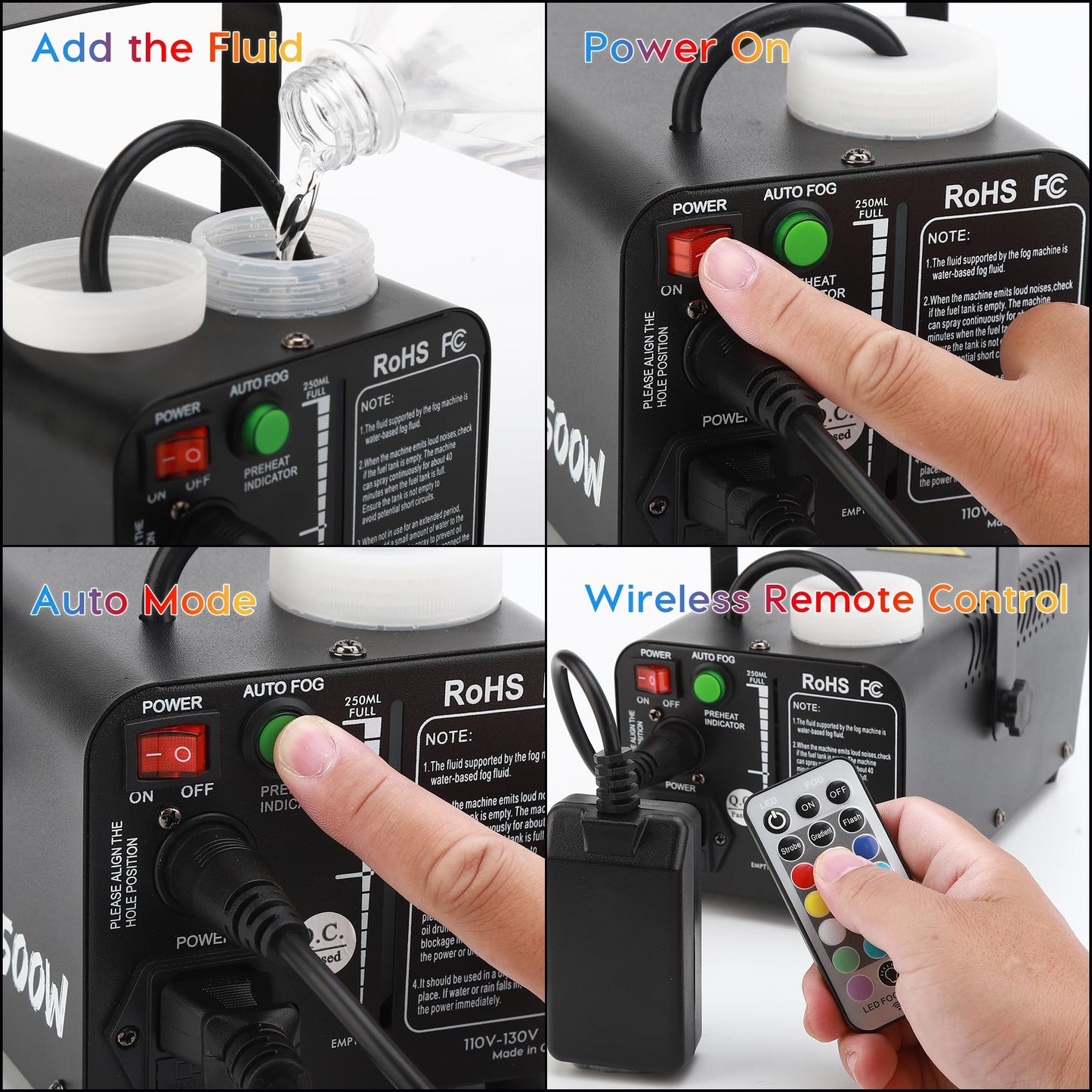 Lurt Fog Machine Mini Smoke Machine 13 Colorful Lights 500W 2500Cfm Small With Wireless Remote Control Auto Mode Portable For In