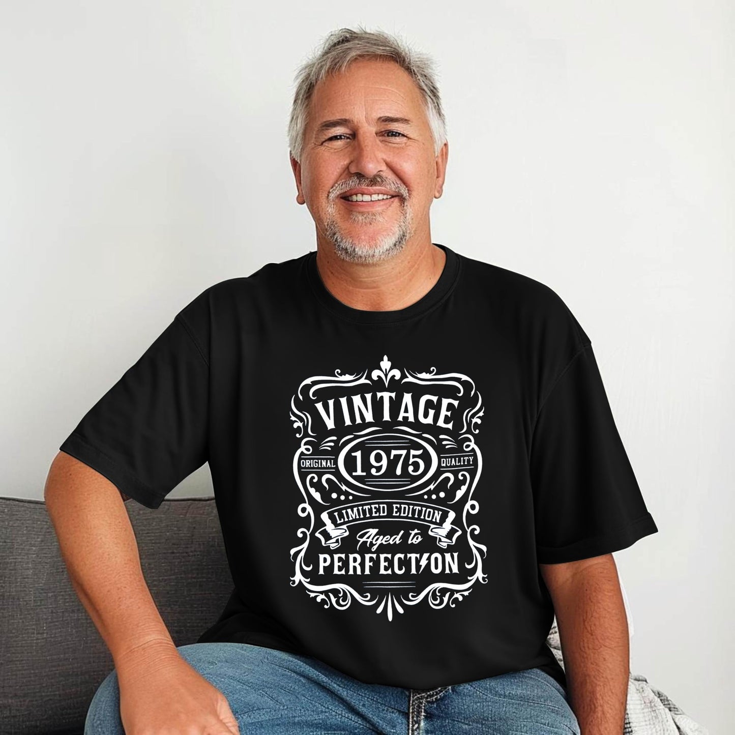 50th Birthday Vintage Shirt for Men:Vintage 1975 Shirt Aged to Perfection Graphic Tee 50th Birthday Gift Black