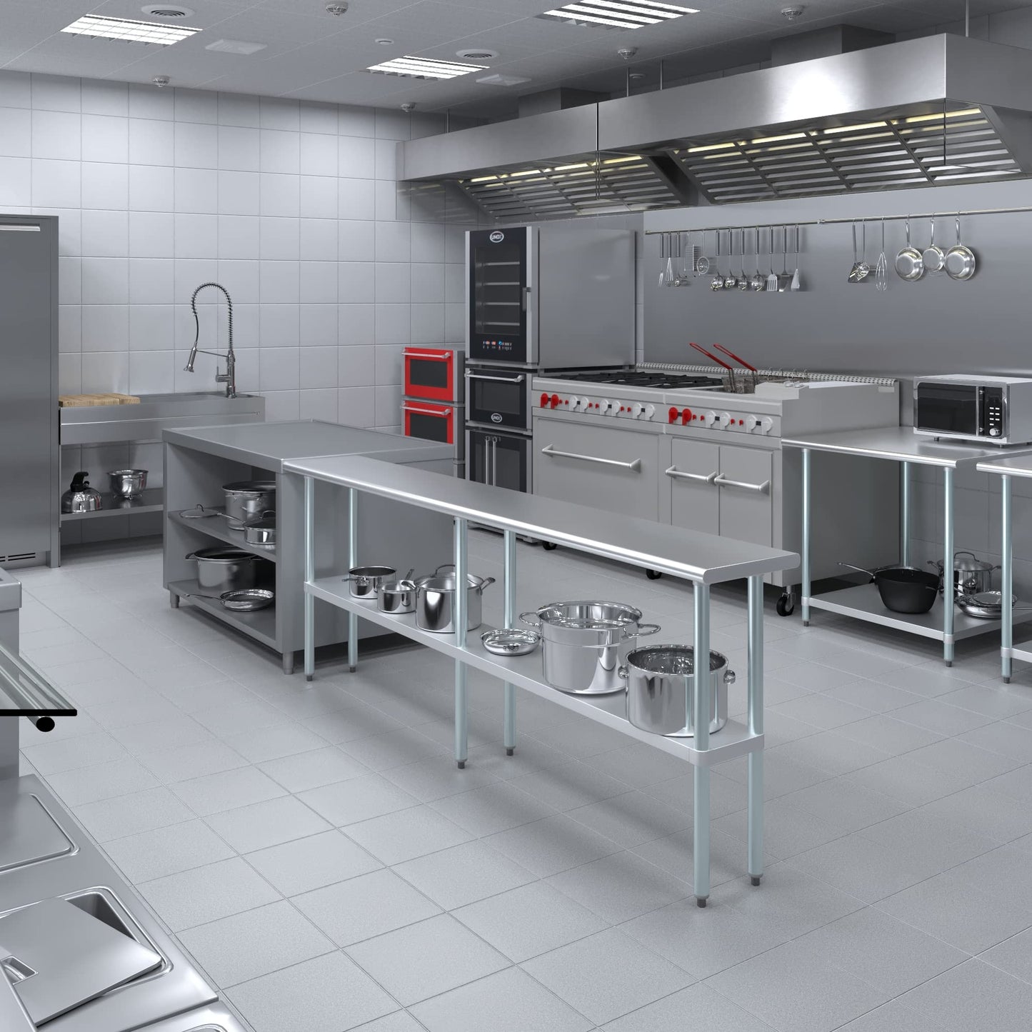 AmGood 14 in. x 96 in. Stainless Steel Work Table | Metal Kitchen Food Prep Table | NSF