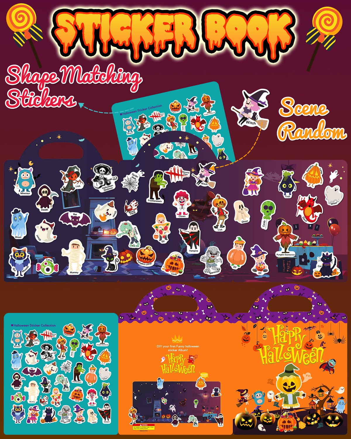Benresive Reusable Sticker Books for Kids 2-4, Sticker Books for Toddlers 1-3 2-4, Toddler Travel Toys Activities Crafts Gifts - Halloween
